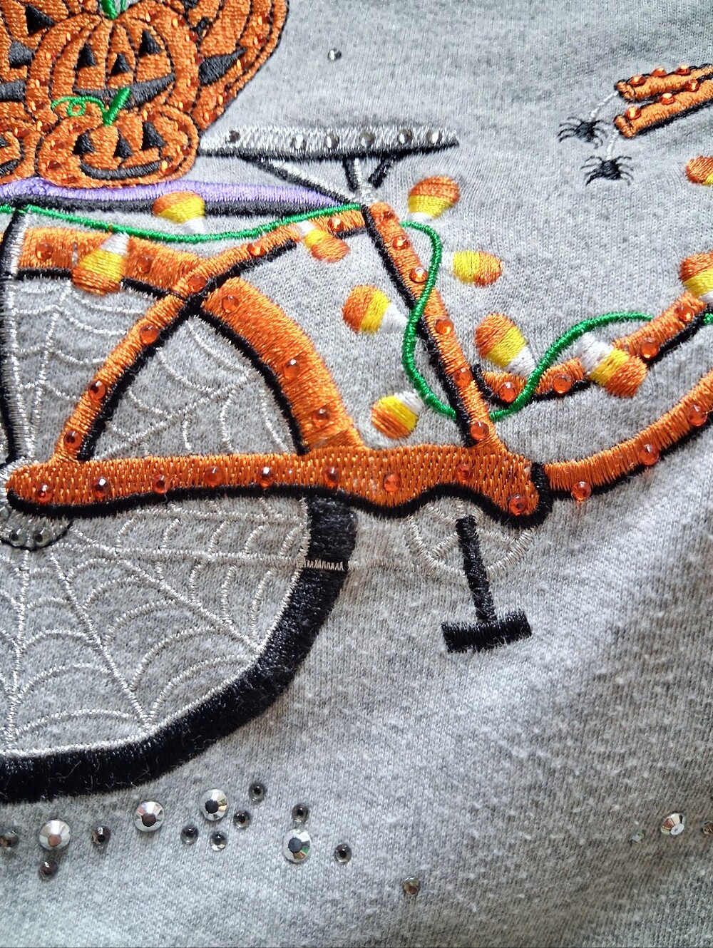 Quacker Factory Grey Rhinestones Halloween Pumpkin Bike Tee Top - Picture 6 of 7